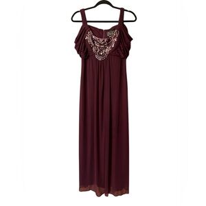 Alex Evenings burgundy beaded front cold shoulder dress